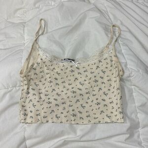 Brandy Melville Floral Lace Trim Cream Top